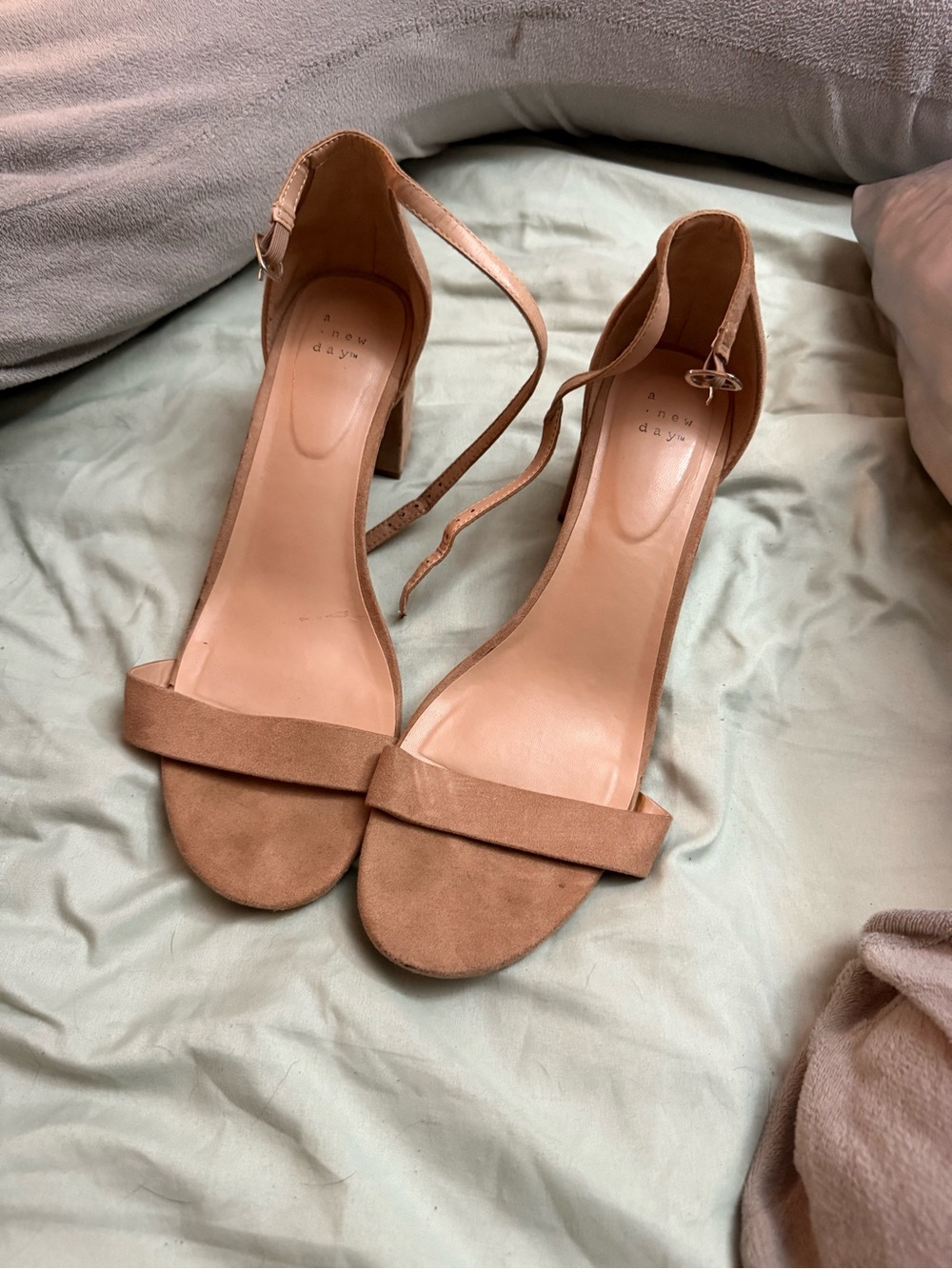 a new day Tan Suede Ankle-Strap Heeled Sandals